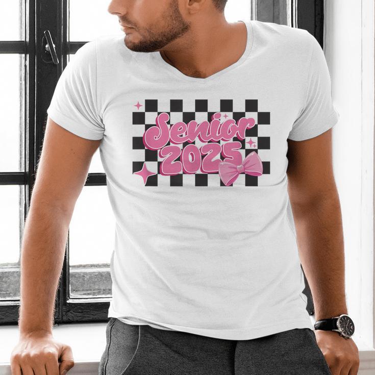 Groovy Senior Class Of 2026 Coquette Pink Bow Graduation Men's V-Neck T-Shirt