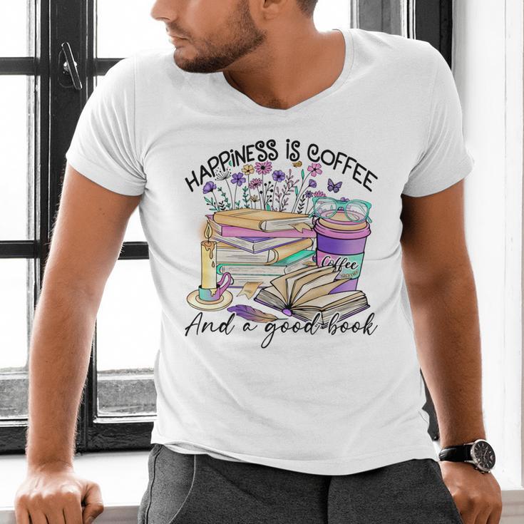 Happiness Is Coffee And a Good Book Women Love Reading Book Men's V-Neck T-Shirt Happiness Is Coffee And a Good Book Women Love Reading Book Men's V-Neck T-Shirt