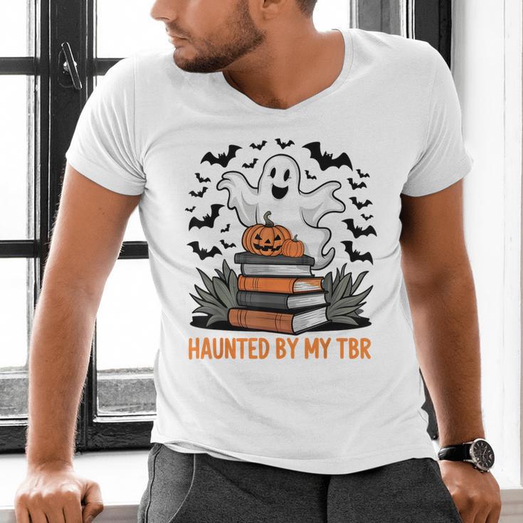Haunted By My TBR Boo Halloween Book Lover Librarian Men's V-Neck T-Shirt Haunted By My TBR Boo Halloween Book Lover Librarian Men's V-Neck T-Shirt