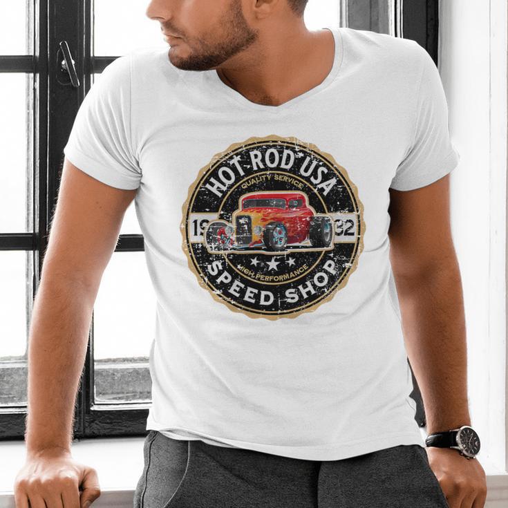 Hotrod Custom Car Automotive Nostalgia Distressed Premium Tri-Blend Men's V-Neck T-Shirt