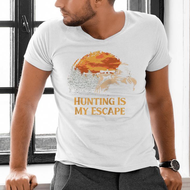 Hunting Is My Escape Introvert Hunter Antisocial Raglan Baseball Tee Men's V-Neck T-Shirt