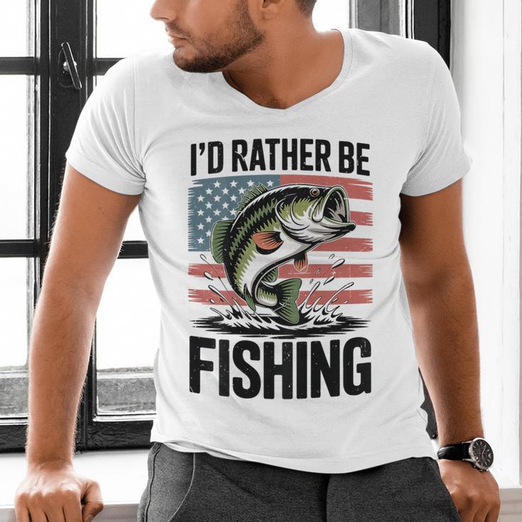 I'd Rather Be Fishing Bass Fish Dad Joke American Flag Men's V-Neck T-Shirt I'd Rather Be Fishing Bass Fish Dad Joke American Flag Men's V-Neck T-Shirt