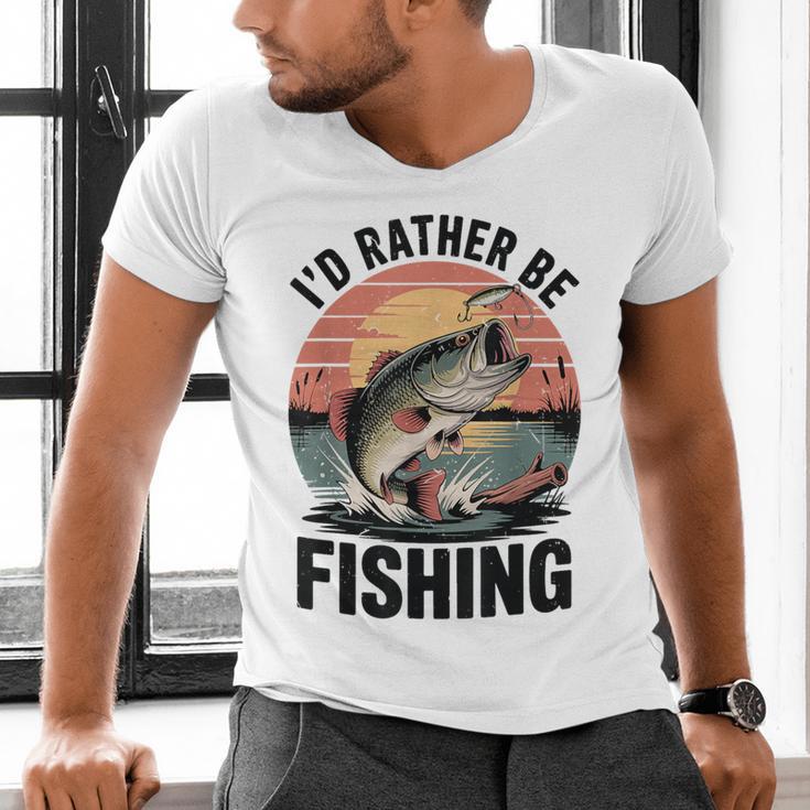 Id Rather Be Fishing Largemouth Bass Fish Dad Jokes Men's V-Neck T-Shirt