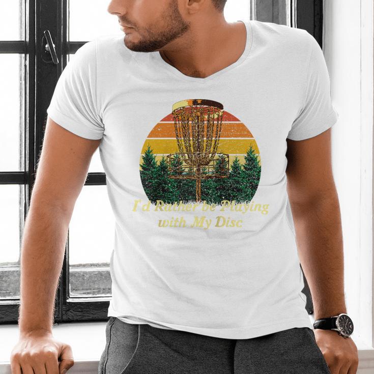Id Rather Be Playing With My Disc Introvert Disc Golf Raglan Baseball Tee Men's V-Neck T-Shirt