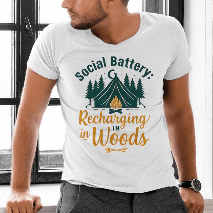 Introvert Camping Social Battery Recharging In The Woods Men's V-Neck T-Shirt Introvert Camping Social Battery Recharging In The Woods Men's V-Neck T-Shirt