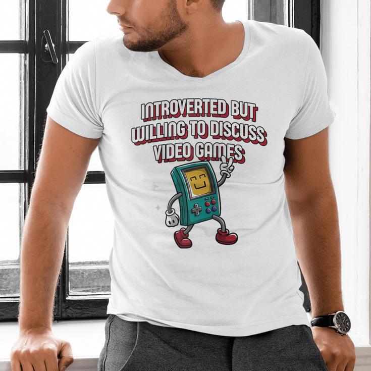 Introverted But Willing To Discuss Video Games Introvert Raglan Baseball Tee Men's V-Neck T-Shirt Introverted But Willing To Discuss Video Games Introvert Raglan Baseball Tee Men's V-Neck T-Shirt