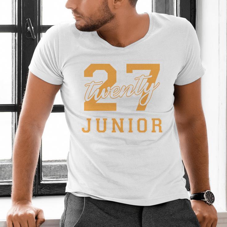 Junior Class 2027 Graduation Back To School Orange Letters Premium Tri-Blend Men's V-Neck T-Shirt