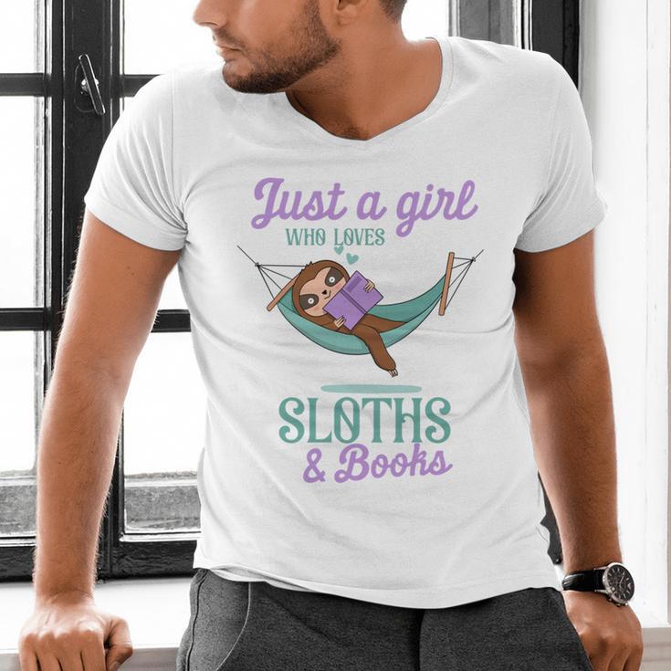Just a Girl Who Loves Sloths And Books Men's V-Neck T-Shirt