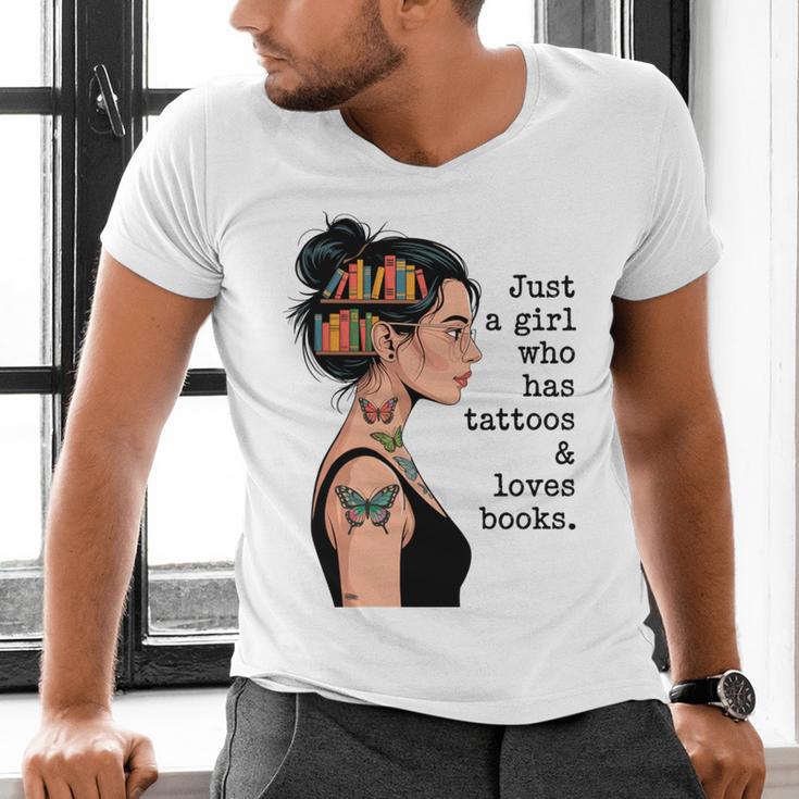 Just a Girl Who Has Tattoos And Love Books Tattooed Inked Men's V-Neck T-Shirt Just a Girl Who Has Tattoos And Love Books Tattooed Inked Men's V-Neck T-Shirt