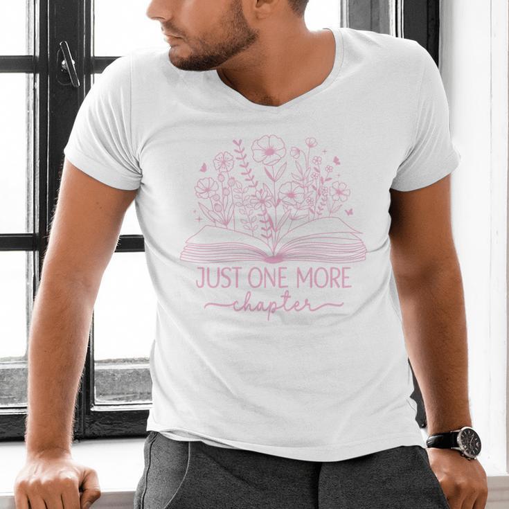 Just One More Chapter Bookish Book Reading Bright Hot Pink Men's V-Neck T-Shirt