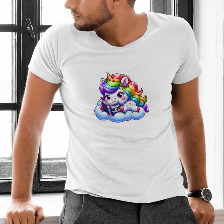 Just One More Chapter Bookish Book Unicorn Reading Book Men's V-Neck T-Shirt