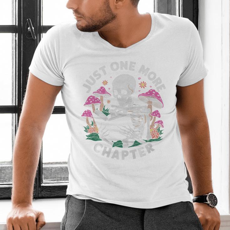 Just One More Chapter Mushrooms Gothic Skeleton Book Lover Premium Men's V-Neck T-Shirt