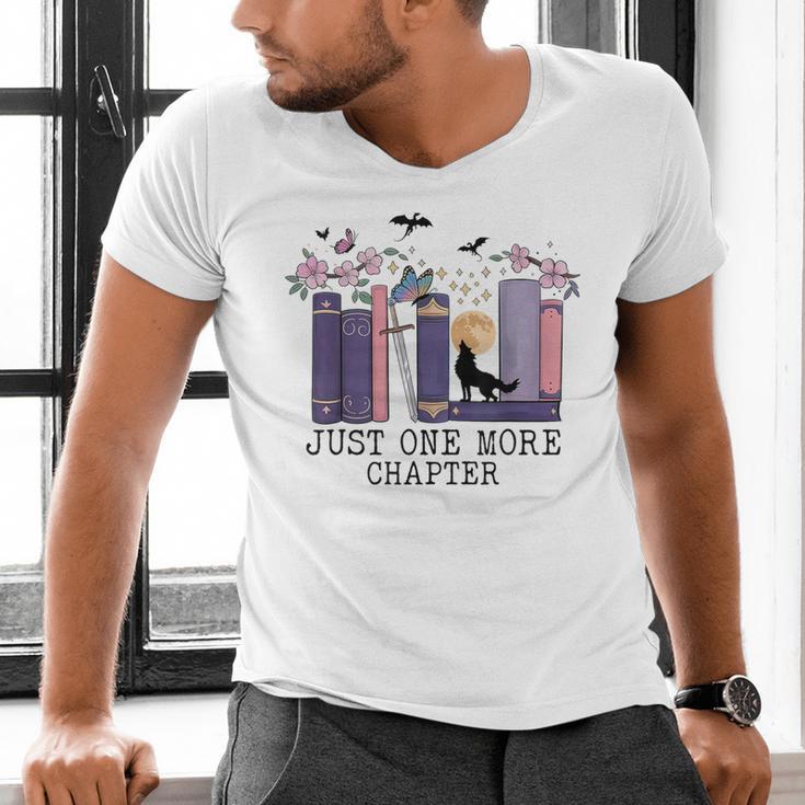 Just One More Chapter Romantasy Book Dragon Bookworm Bookish Men's V-Neck T-Shirt Just One More Chapter Romantasy Book Dragon Bookworm Bookish Men's V-Neck T-Shirt