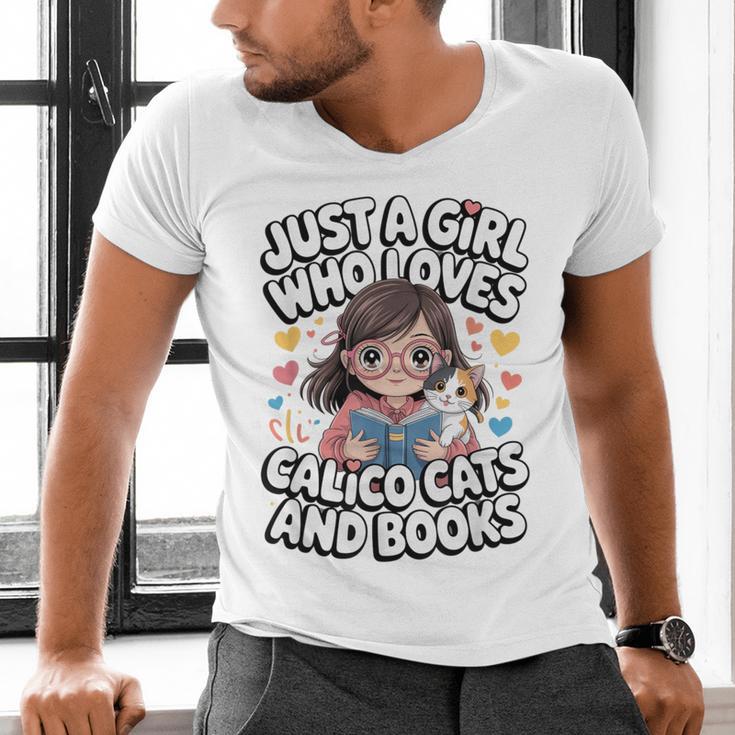 Kawaii Cat And Books Just A Girl Who Loves Both Men's V-Neck T-Shirt Kawaii Cat And Books Just A Girl Who Loves Both Men's V-Neck T-Shirt
