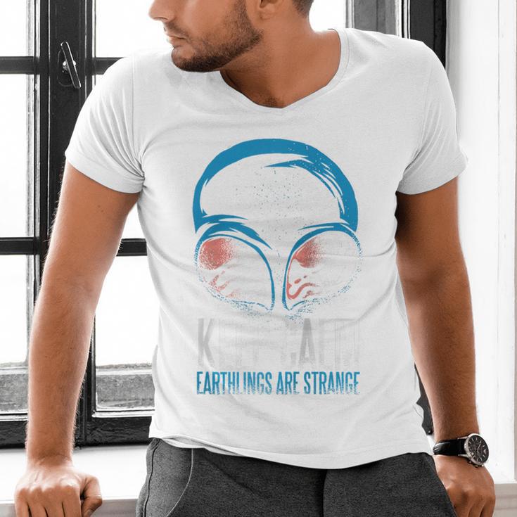Keep Calm Earthlings Are Strange Alien Introvert Raglan Baseball Tee Men's V-Neck T-Shirt Keep Calm Earthlings Are Strange Alien Introvert Raglan Baseball Tee Men's V-Neck T-Shirt