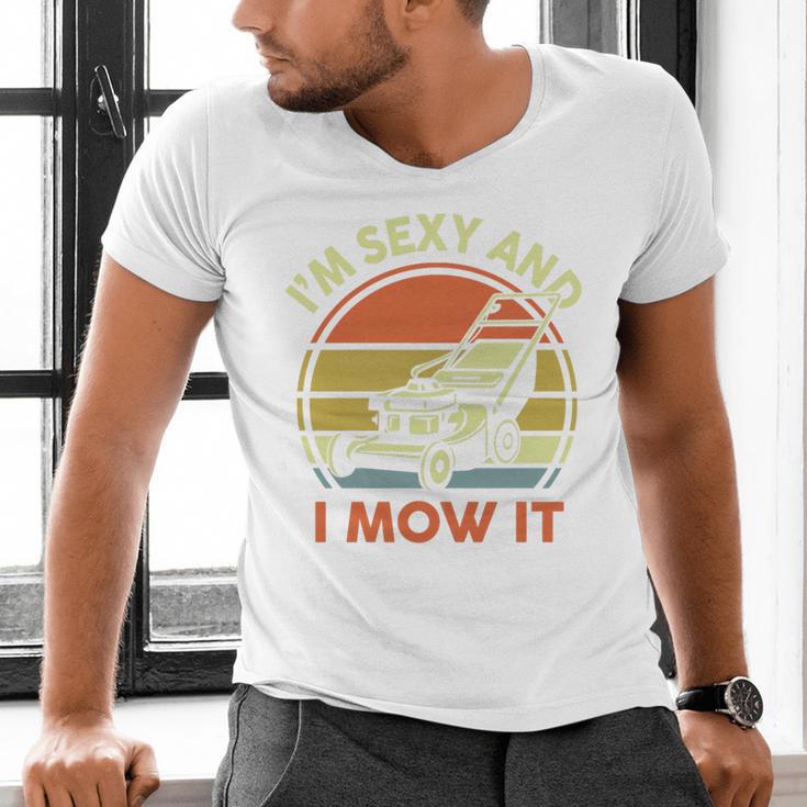 Lawn Mowing Dad Im Sexy And I Mow It Mower Garden Premium Tri-Blend Men's V-Neck T-Shirt