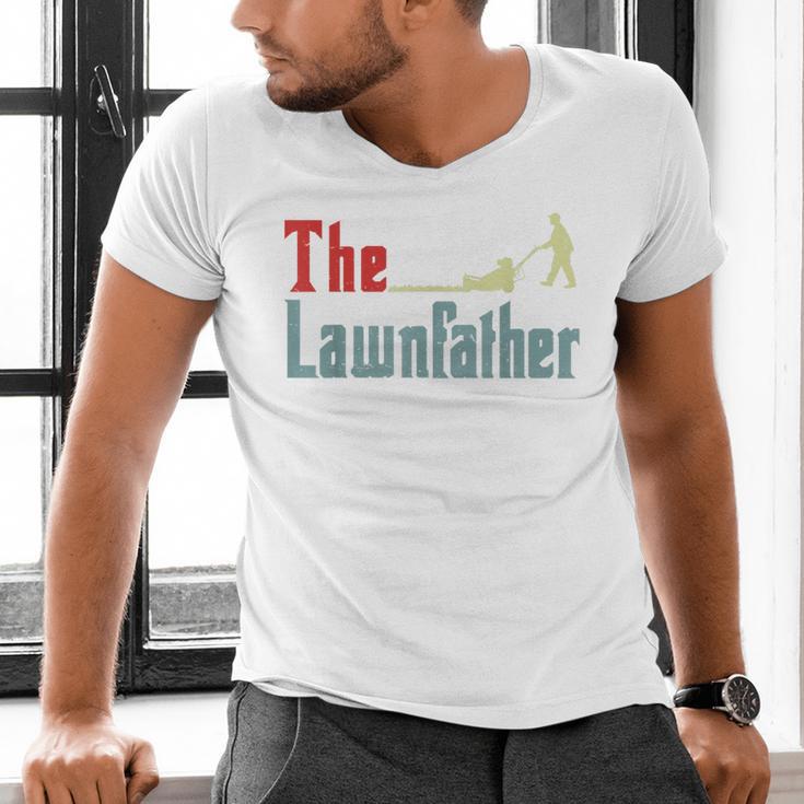 Lawn Mowing Lawnfather Dad Lawn Mower Gardening Men's V-Neck T-Shirt