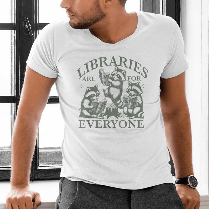Libraries Are For Everyone Racoon Read Banned Book Librarian Men's V-Neck T-Shirt