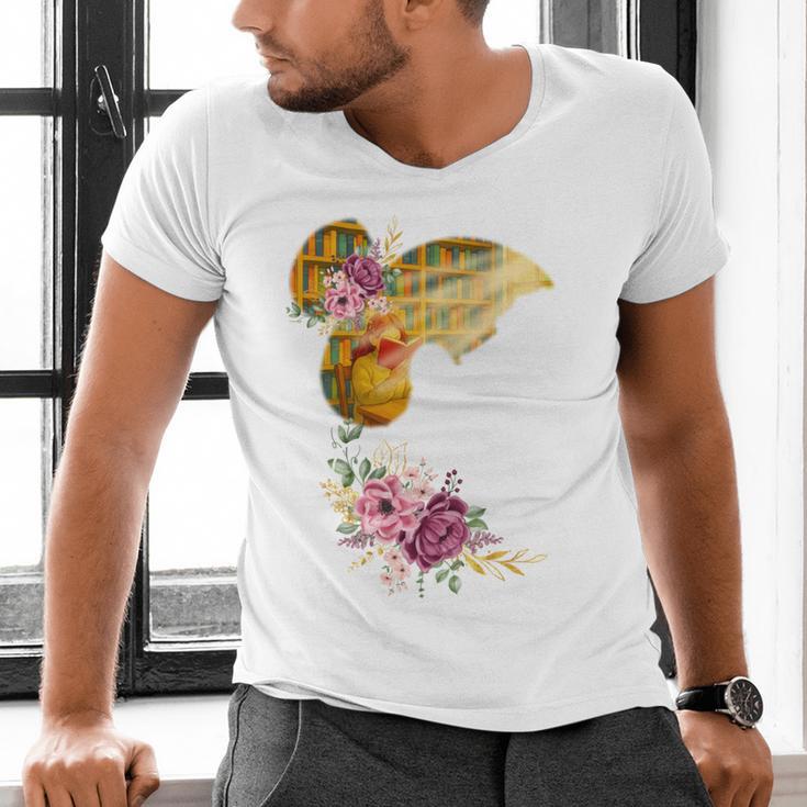 And Into The Library She Goes Book Lover Reading Bookworm Men's V-Neck T-Shirt