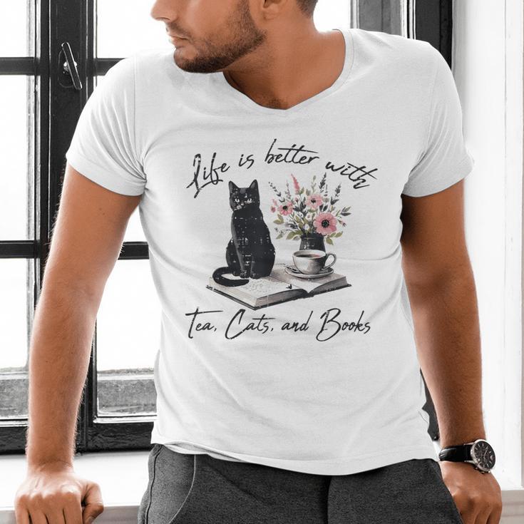 Life Better With 2 Cats Books Kitten Kitty Women Girls Kids Men's V-Neck T-Shirt Life Better With 2 Cats Books Kitten Kitty Women Girls Kids Men's V-Neck T-Shirt