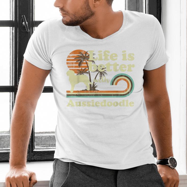 Life Better Aussiedoodle Vintage Dog Mom Dad Men's V-Neck T-Shirt Life Better Aussiedoodle Vintage Dog Mom Dad Men's V-Neck T-Shirt