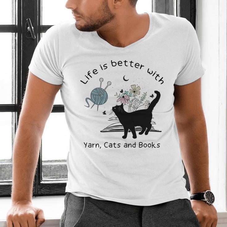 Life Is Better With Yarn Cats And Books Men's V-Neck T-Shirt
