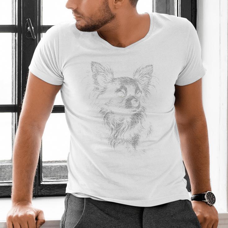 Long Haired Chihuahua Dog For Men Women Dog Mom Dad Men's V-Neck T-Shirt