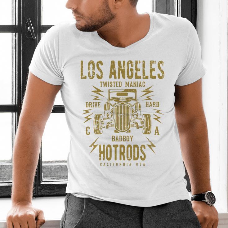 Los Angeles Hotrods Automotive Nostalgia Distressed Men's V-Neck T-Shirt