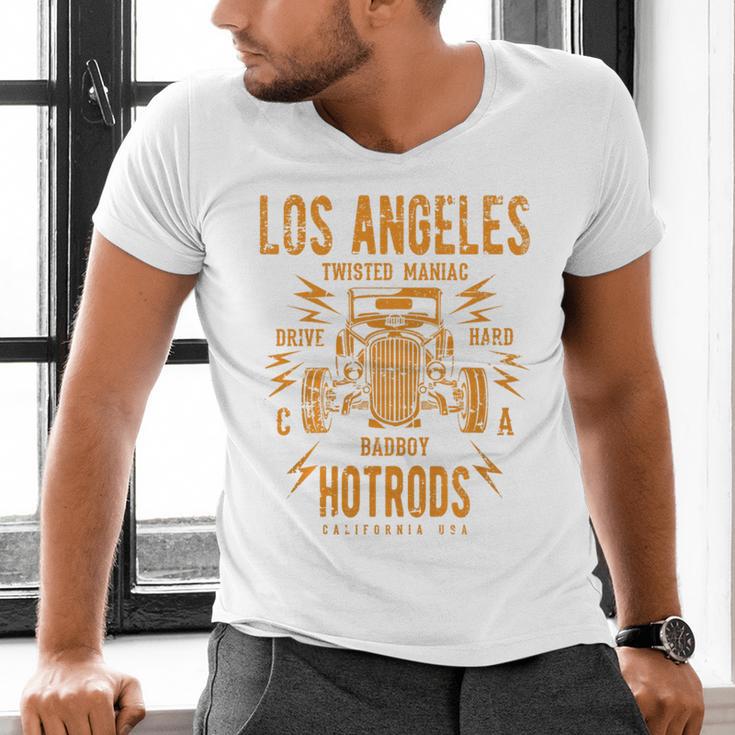 Los Angeles Hotrods Automotive Nostalgia Distressed Premium Tri-Blend Men's V-Neck T-Shirt