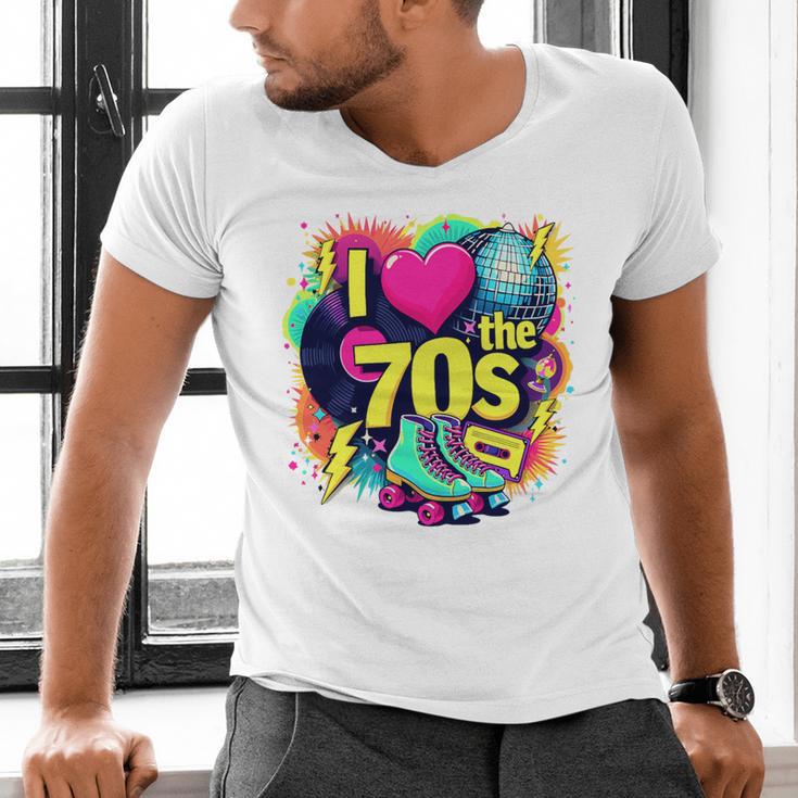 I Love The 70s Retro Cassette Roller Vinyl Nostalgia Vibes Premium Tri-Blend Men's V-Neck T-Shirt