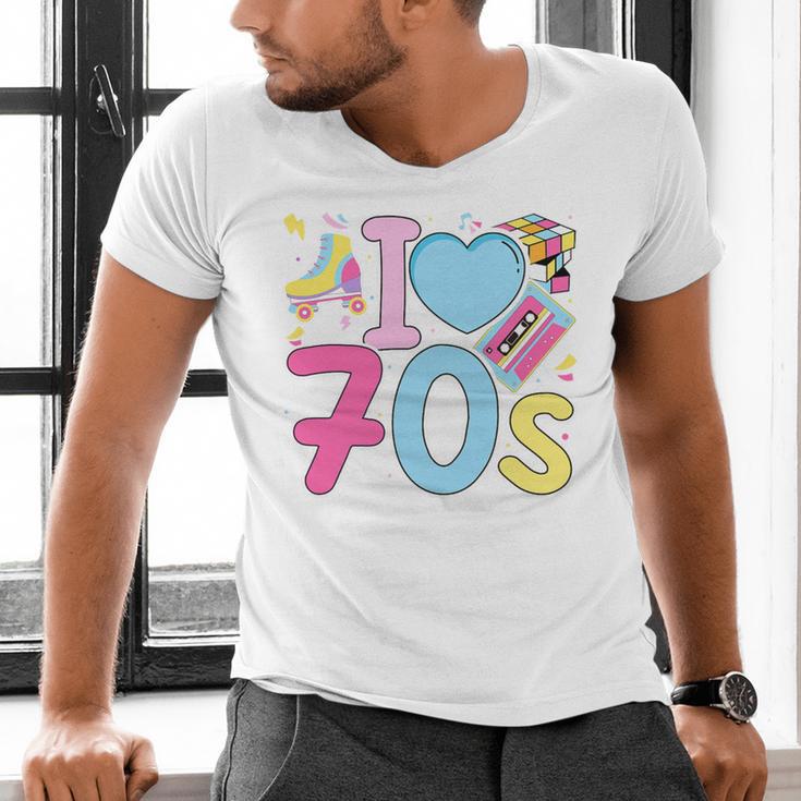 I Love 70's Retro Style Nostalgia Vibe 1970's Party Premium Tri-Blend Men's V-Neck T-Shirt