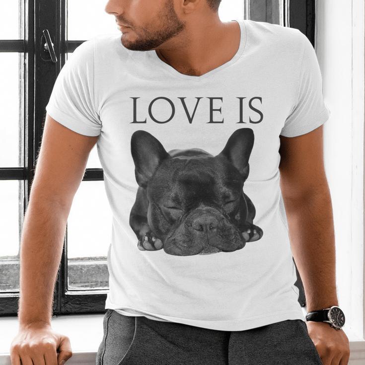 Love Is French Bulldog Shirt Frenchie Lover Tee Dog Mom Dad Men's V-Neck T-Shirt