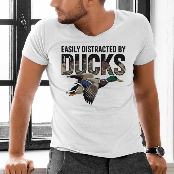 Mallard Duck Hunting Camo Easily Distracted Duck Dad Men's V-Neck T-Shirt
