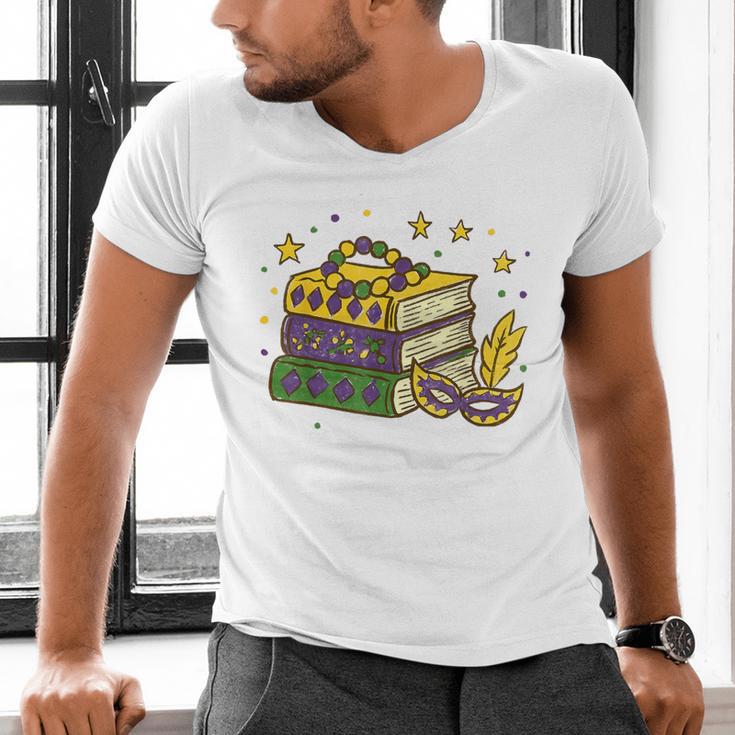 Mardi Gras Book Lover Reading Reader Men Women Kids Men's V-Neck T-Shirt Mardi Gras Book Lover Reading Reader Men Women Kids Men's V-Neck T-Shirt