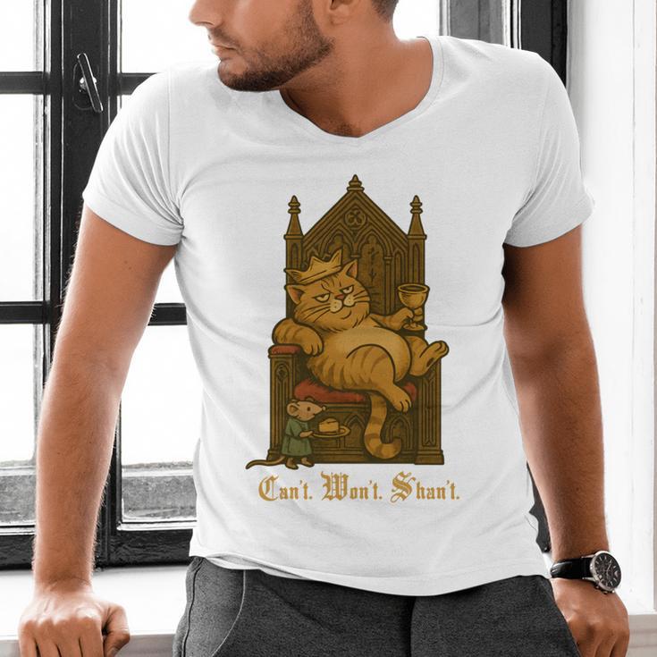 Medieval Cat Sarcastic Queen Lazy King Introvert Kitty Men's V-Neck T-Shirt Medieval Cat Sarcastic Queen Lazy King Introvert Kitty Men's V-Neck T-Shirt