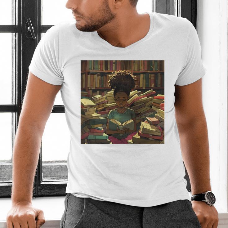 Melanin Afro Women Educated Reading Book History Girls Men's V-Neck T-Shirt