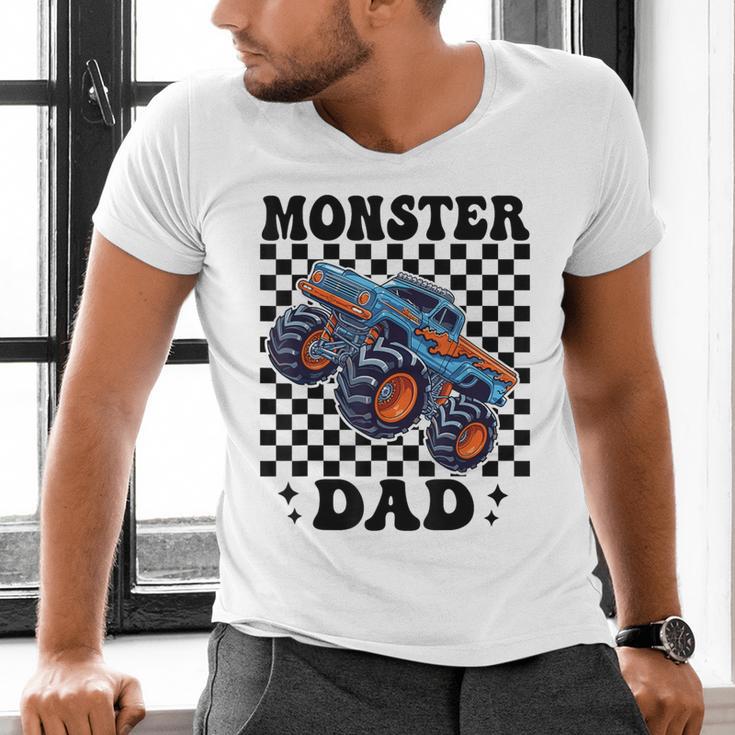 Monster Truck Dad Family Matching Monster Trucks Birthday Men's V-Neck T-Shirt