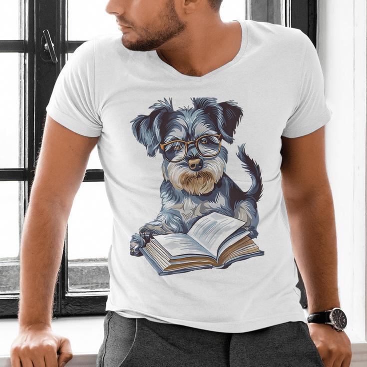 Nerdy Schnauzer Dog Book Lover Glasses Cute Pet For Men Women Kids Men's V-Neck T-Shirt Nerdy Schnauzer Dog Book Lover Glasses Cute Pet For Men Women Kids Men's V-Neck T-Shirt
