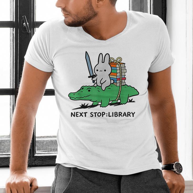 Next Stop Library Reading Book Men's V-Neck T-Shirt