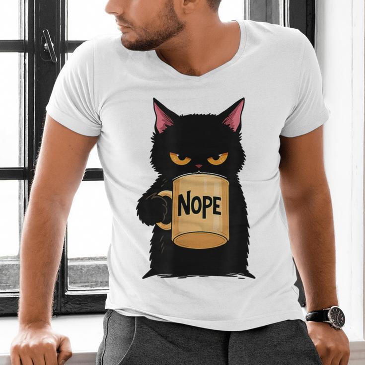 Nope Coffee Cat – Introvert Humor Monday Kitty Men's V-Neck T-Shirt Nope Coffee Cat – Introvert Humor Monday Kitty Men's V-Neck T-Shirt