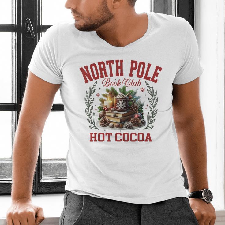 North Pole Book Club Hot Cocoa Bookworm Christmas Xmas Men's V-Neck T-Shirt