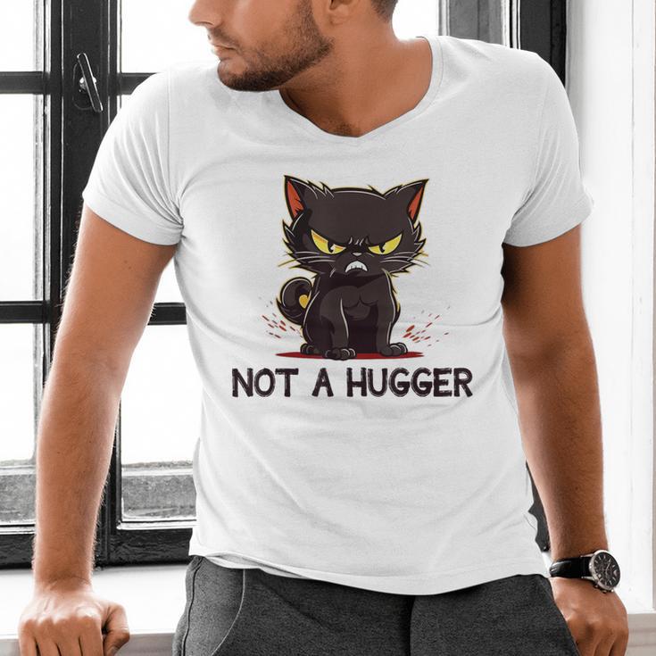 Not A Hugger Tee Angry Cat Sarcastic Cute Introvert Men's V-Neck T-Shirt