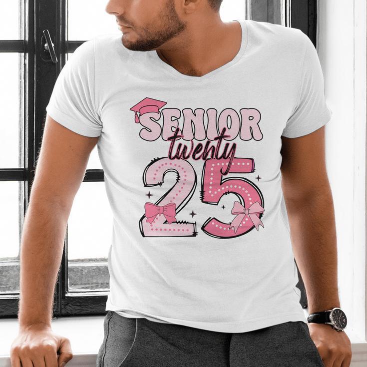 Pink Coquette Bow Senior 2025 Back To School Graduation Girl Men's V-Neck T-Shirt