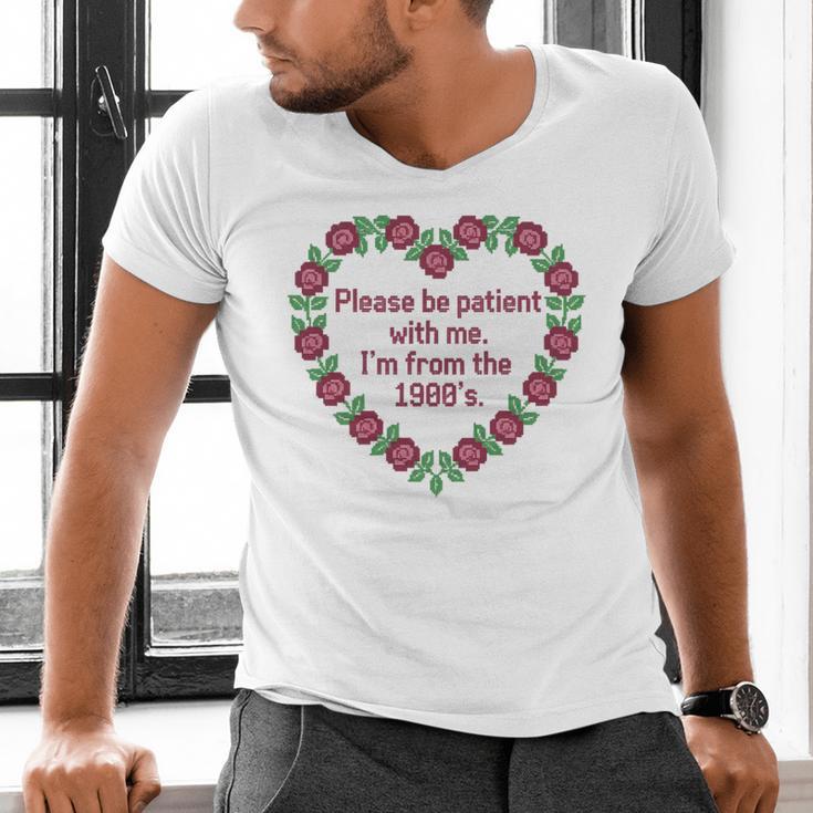 Please Be Patient With Me I'm From The 1900S Vintage Floral Premium Tri-Blend Men's V-Neck T-Shirt Please Be Patient With Me I'm From The 1900S Vintage Floral Premium Tri-Blend Men's V-Neck T-Shirt
