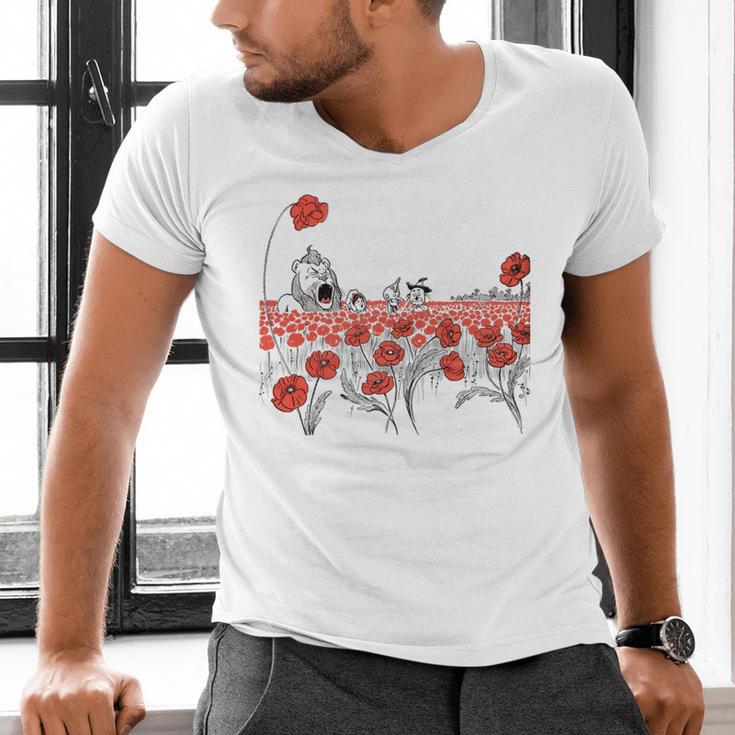 Poppy Field Wizard Of Oz Cowardly Brave Lion Book Men's V-Neck T-Shirt