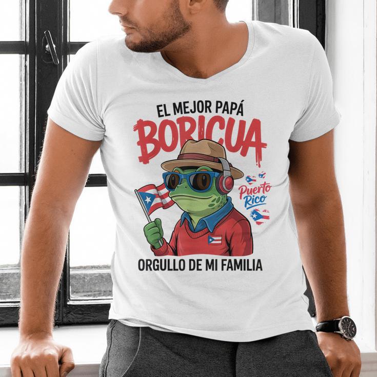 Puerto Rican Dad Idea For Men & Papá Boricua Coqui Frog Men's V-Neck T-Shirt