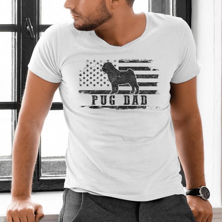 Pug Dad Distressed American Flag Patriotic Dog Men's V-Neck T-Shirt