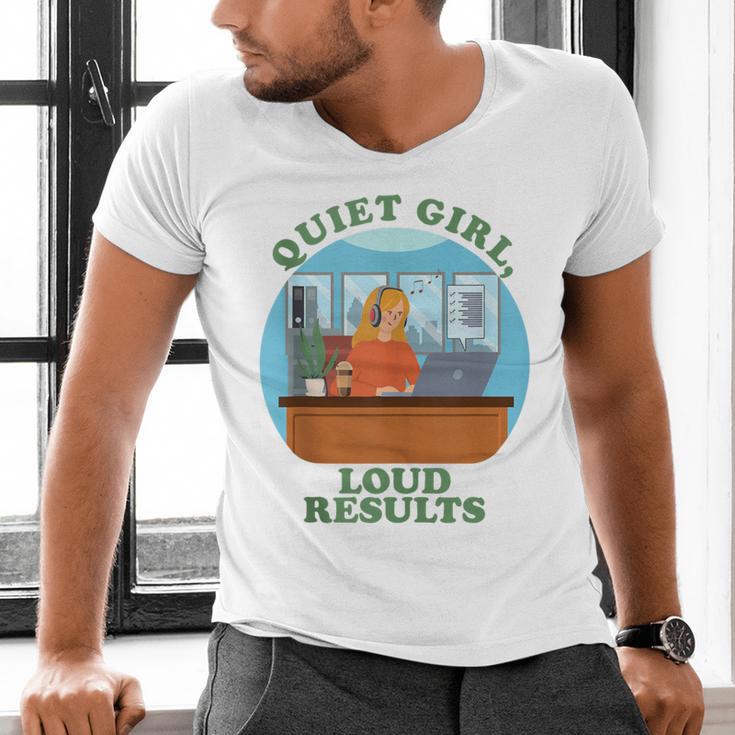 Quiet Girl Loud Results Introvert Office Staff Secretary Men's V-Neck T-Shirt