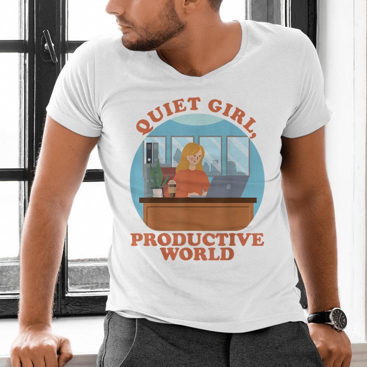 Quiet Girl Productive World Introvert Office Staff Secretary Men's V-Neck T-Shirt