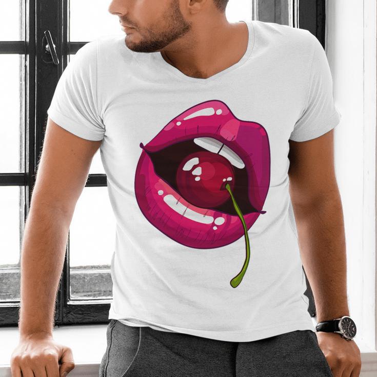 Rainbow Lips With a Cherry In The Mouth 80s Nostalgia Premium Tri-Blend Men's V-Neck T-Shirt Rainbow Lips With a Cherry In The Mouth 80s Nostalgia Premium Tri-Blend Men's V-Neck T-Shirt